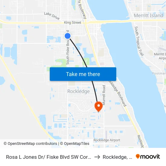 Rosa L Jones Dr/ Fiske Blvd SW Corner to Rockledge, FL map