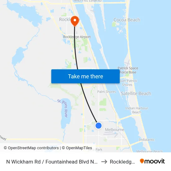 N Wickham Rd / Fountainhead Blvd NW Corner to Rockledge, FL map