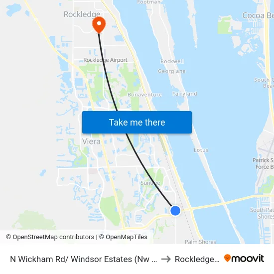 N Wickham Rd/ Windsor Estates (Nw Corner) to Rockledge, FL map