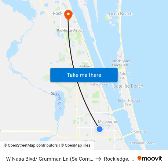 W Nasa Blvd/ Grumman Ln (Se Corner) to Rockledge, FL map