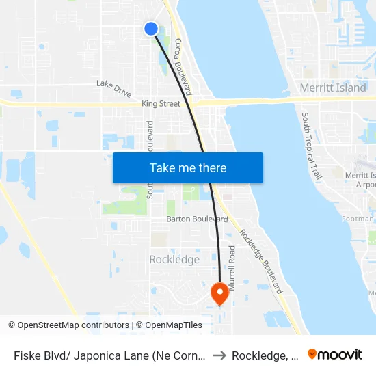 Fiske Blvd/ Japonica Lane (Ne Corner) to Rockledge, FL map