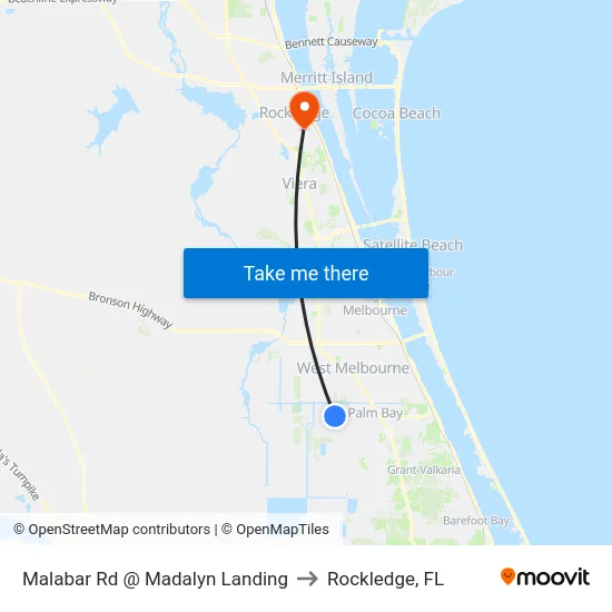 Malabar Rd @ Madalyn Landing to Rockledge, FL map