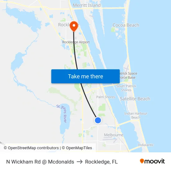 N Wickham Rd @ Mcdonalds to Rockledge, FL map