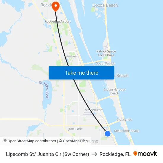 Lipscomb St/ Juanita Cir (Sw Corner) to Rockledge, FL map