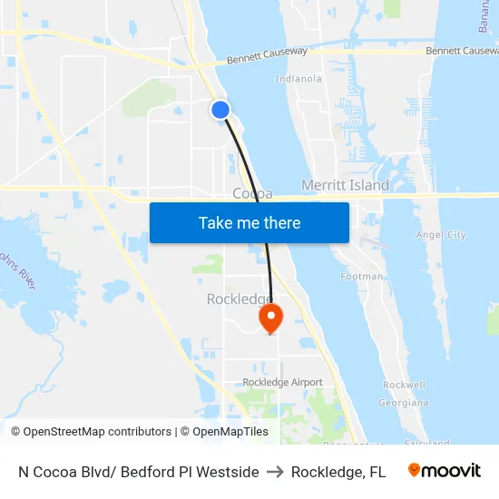 N Cocoa Blvd/ Bedford Pl Westside to Rockledge, FL map