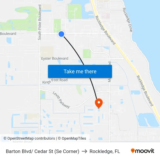 Barton Blvd/ Cedar St (Se Corner) to Rockledge, FL map