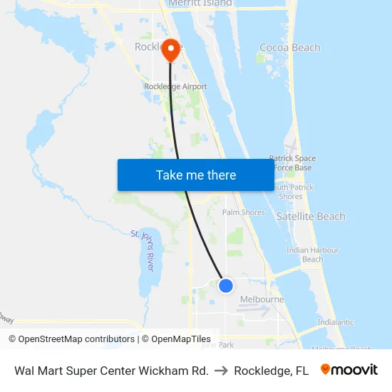 Wal Mart Super Center  Wickham Rd. to Rockledge, FL map