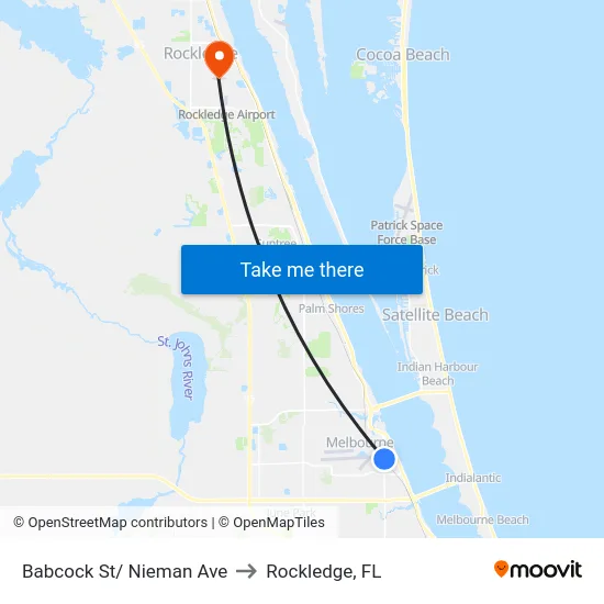 Babcock St/ Nieman Ave to Rockledge, FL map