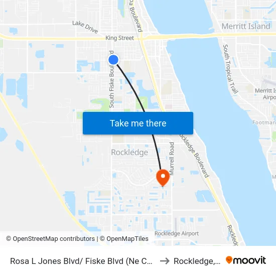 Rosa L Jones Blvd/ Fiske Blvd (Ne Corner) to Rockledge, FL map