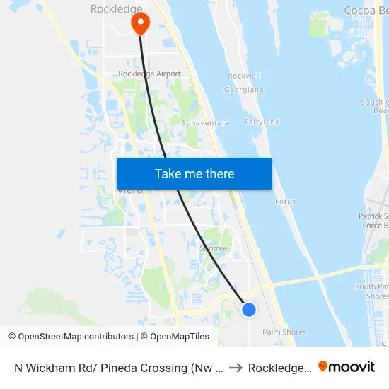 N Wickham Rd/ Pineda Crossing (Nw Corner) to Rockledge, FL map