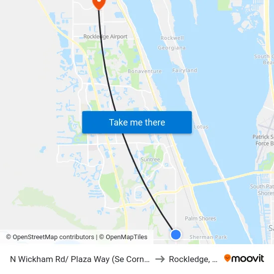 N Wickham Rd/ Plaza Way (Se Corner) to Rockledge, FL map
