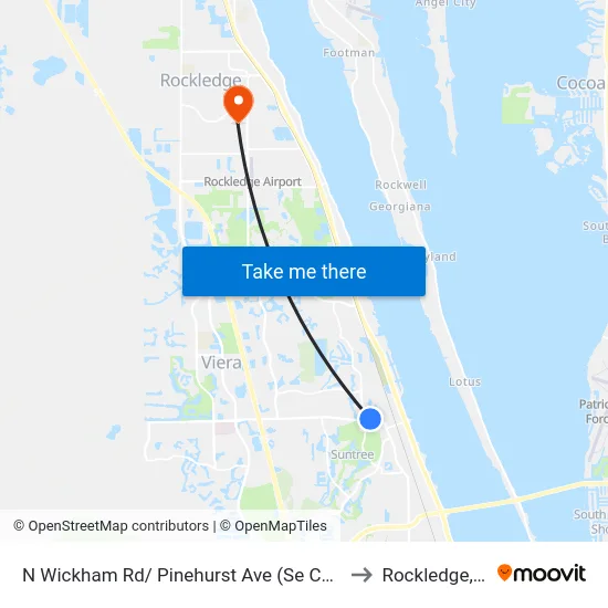 N Wickham Rd/ Pinehurst Ave (Se Corner) to Rockledge, FL map