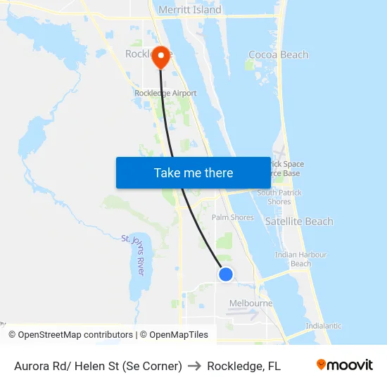 Aurora Rd/ Helen St (Se Corner) to Rockledge, FL map