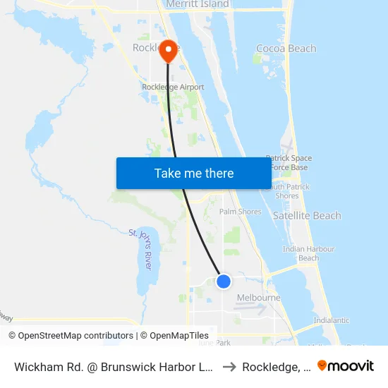Wickham Rd. @ Brunswick Harbor Lanes to Rockledge, FL map