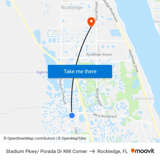 Stadium Pkwy/ Porada Dr NW Corner to Rockledge, FL map