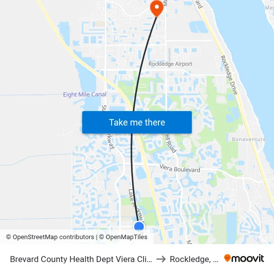 Brevard County Health Dept Viera Clinic to Rockledge, FL map