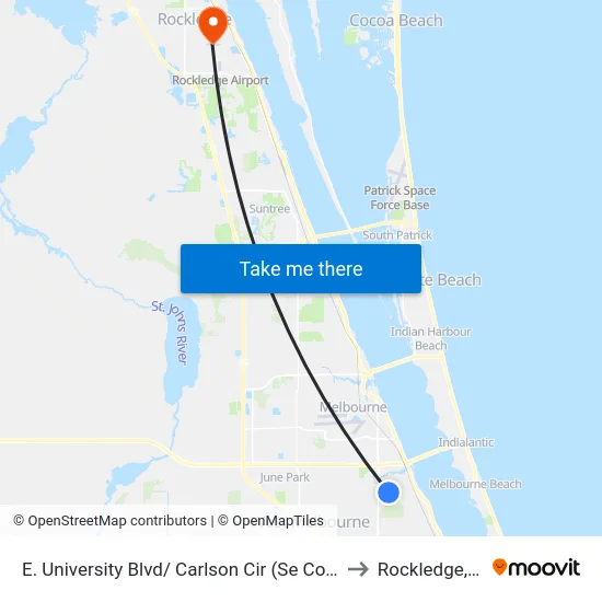 E. University Blvd/ Carlson Cir (Se Corner) to Rockledge, FL map