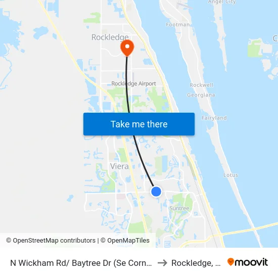 N Wickham Rd/ Baytree Dr (Se Corner) to Rockledge, FL map