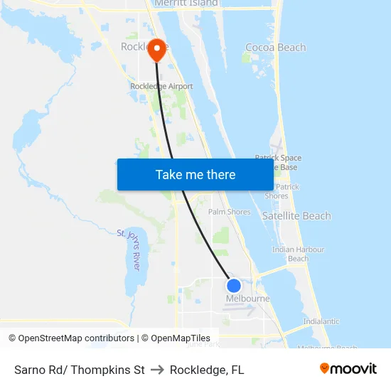 Sarno Rd/ Thompkins St to Rockledge, FL map