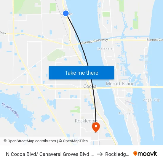 N Cocoa Blvd/ Canaveral Groves Blvd NE Corner to Rockledge, FL map