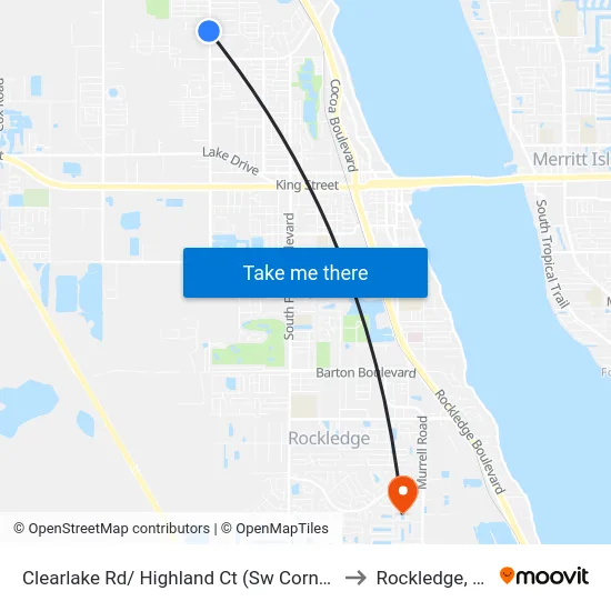 Clearlake Rd/ Highland Ct (Sw Corner) to Rockledge, FL map