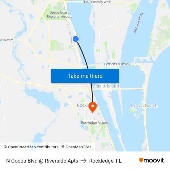 N Cocoa Blvd @ Riverside Apts to Rockledge, FL map