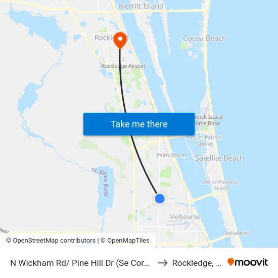 N Wickham Rd/ Pine Hill Dr (Se Corner) to Rockledge, FL map