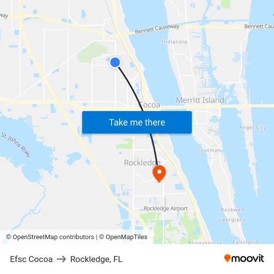 Efsc Cocoa to Rockledge, FL map