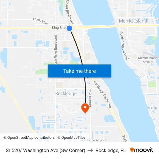 Sr 520/ Washington Ave (Sw Corner) to Rockledge, FL map