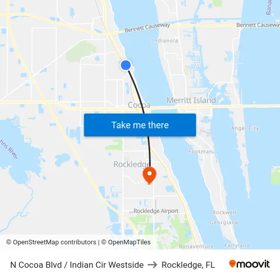 N Cocoa Blvd / Indian Cir Westside to Rockledge, FL map