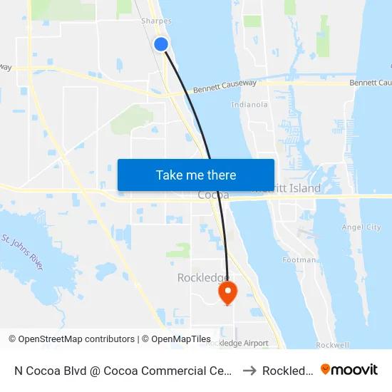 N Cocoa Blvd @ Cocoa Commercial Center South Driveway to Rockledge, FL map