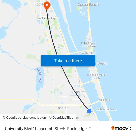 University Blvd/ Lipscomb St to Rockledge, FL map