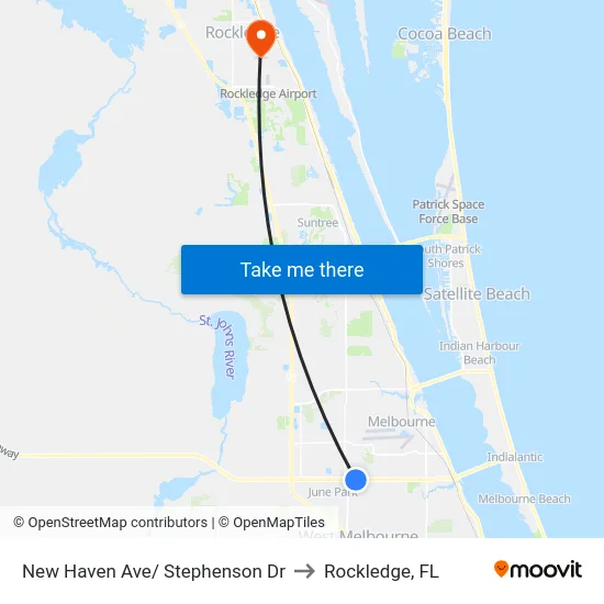 New Haven Ave/ Stephenson Dr to Rockledge, FL map
