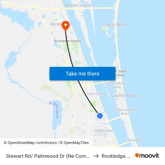 Stewart Rd/ Palmwood Dr (Ne Corner) to Rockledge, FL map