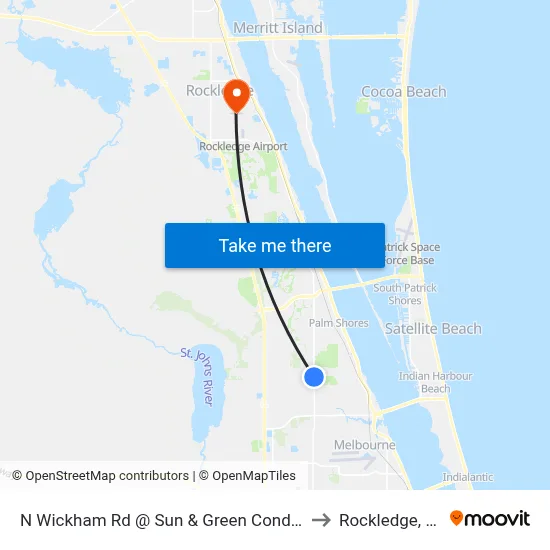 N Wickham Rd @ Sun & Green Condos to Rockledge, FL map