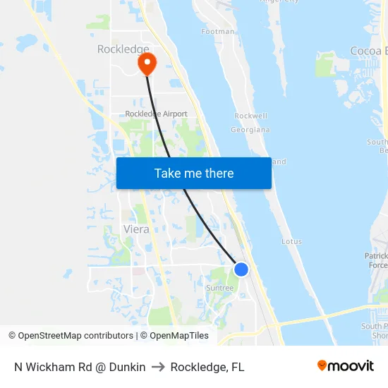 N Wickham Rd @ Dunkin to Rockledge, FL map