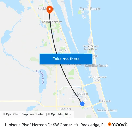 Hibiscus Blvd/ Norman Dr SW Corner to Rockledge, FL map