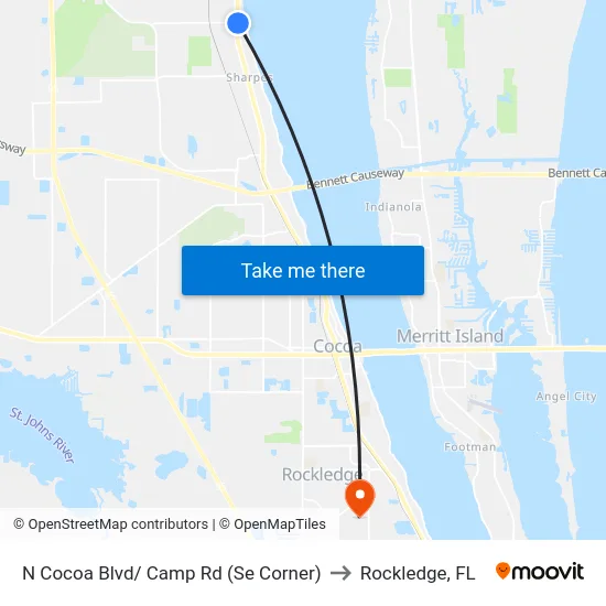 N Cocoa Blvd/ Camp Rd (Se Corner) to Rockledge, FL map