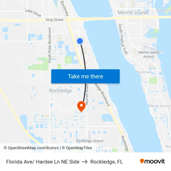 Florida Ave/ Hardee Ln NE Side to Rockledge, FL map
