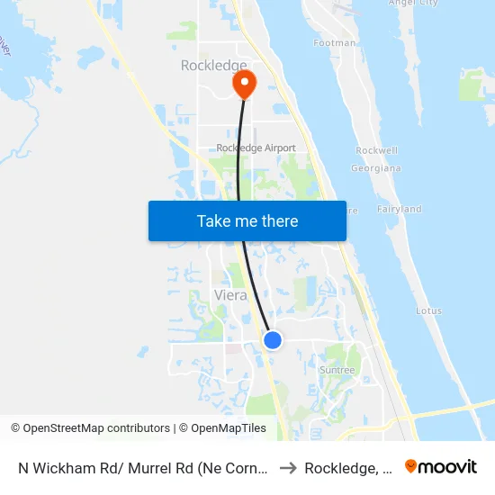 N Wickham Rd/ Murrel Rd (Ne Corner) to Rockledge, FL map