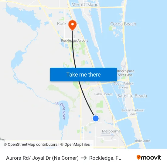 Aurora Rd/ Joyal Dr (Ne Corner) to Rockledge, FL map