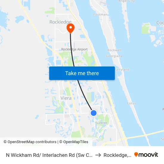 N Wickham Rd/ Interlachen Rd (Sw Corner) to Rockledge, FL map
