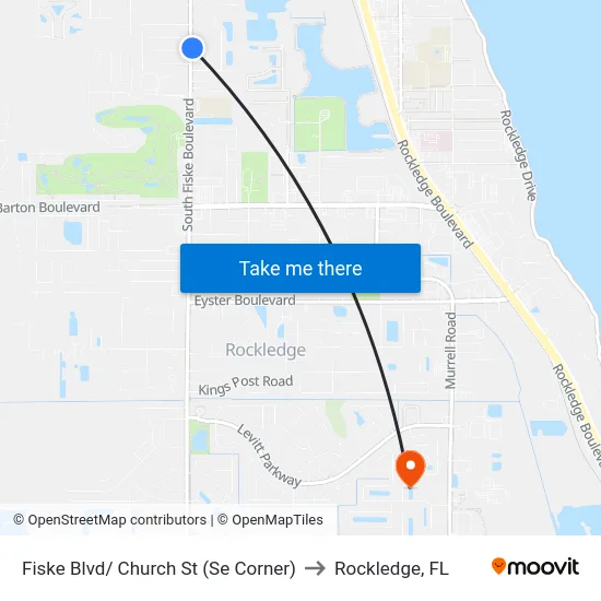 Fiske Blvd/ Church St (Se Corner) to Rockledge, FL map