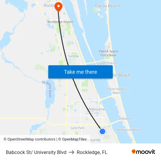Babcock St/ University Blvd to Rockledge, FL map