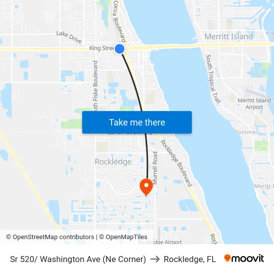 Sr 520/ Washington Ave (Ne Corner) to Rockledge, FL map