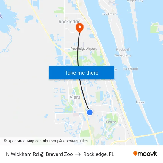 N Wickham Rd @ Brevard Zoo to Rockledge, FL map