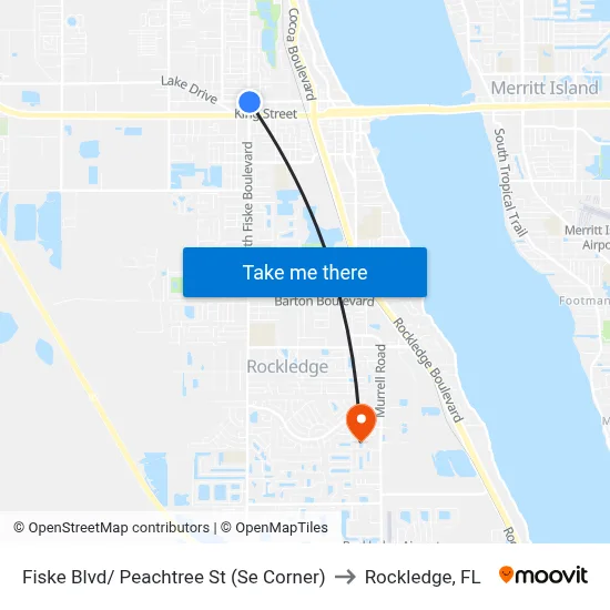 Fiske Blvd/ Peachtree St (Se Corner) to Rockledge, FL map
