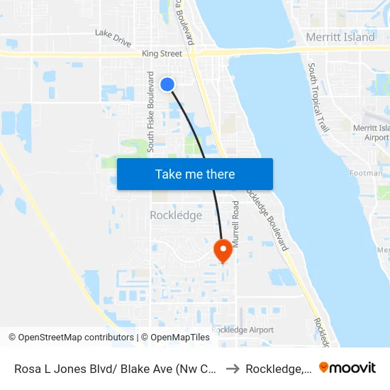 Rosa L Jones Blvd/ Blake Ave (Nw Corner) to Rockledge, FL map