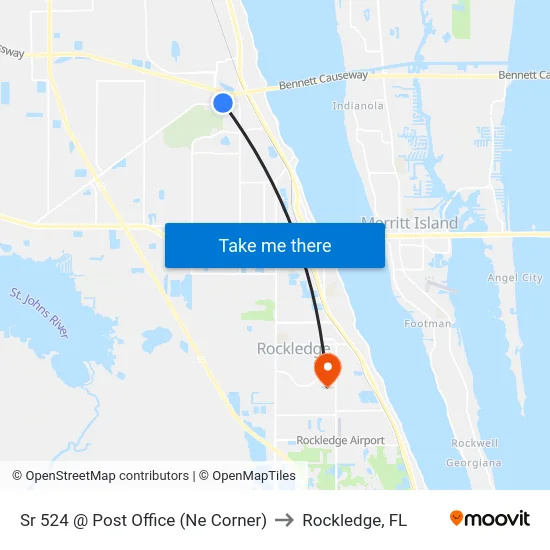 Sr 524 @ Post Office (Ne Corner) to Rockledge, FL map