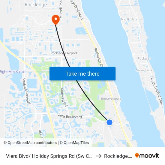Viera Blvd/ Holiday Springs Rd (Sw Corner) to Rockledge, FL map
